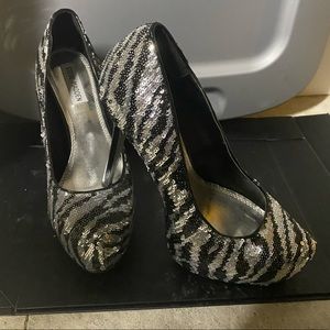 Black and silver heels with sequins